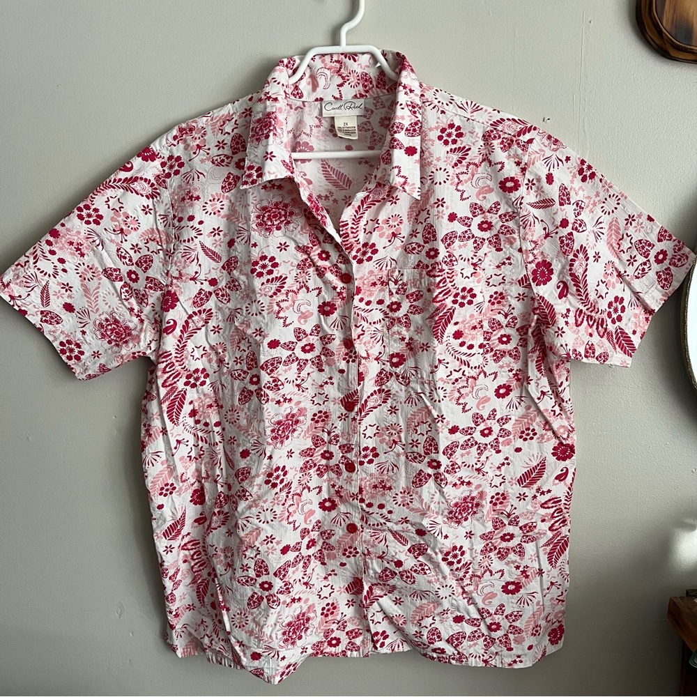 3/$40 2X Carroll Reed 100% Cotton Button Down short sleeve Blouse